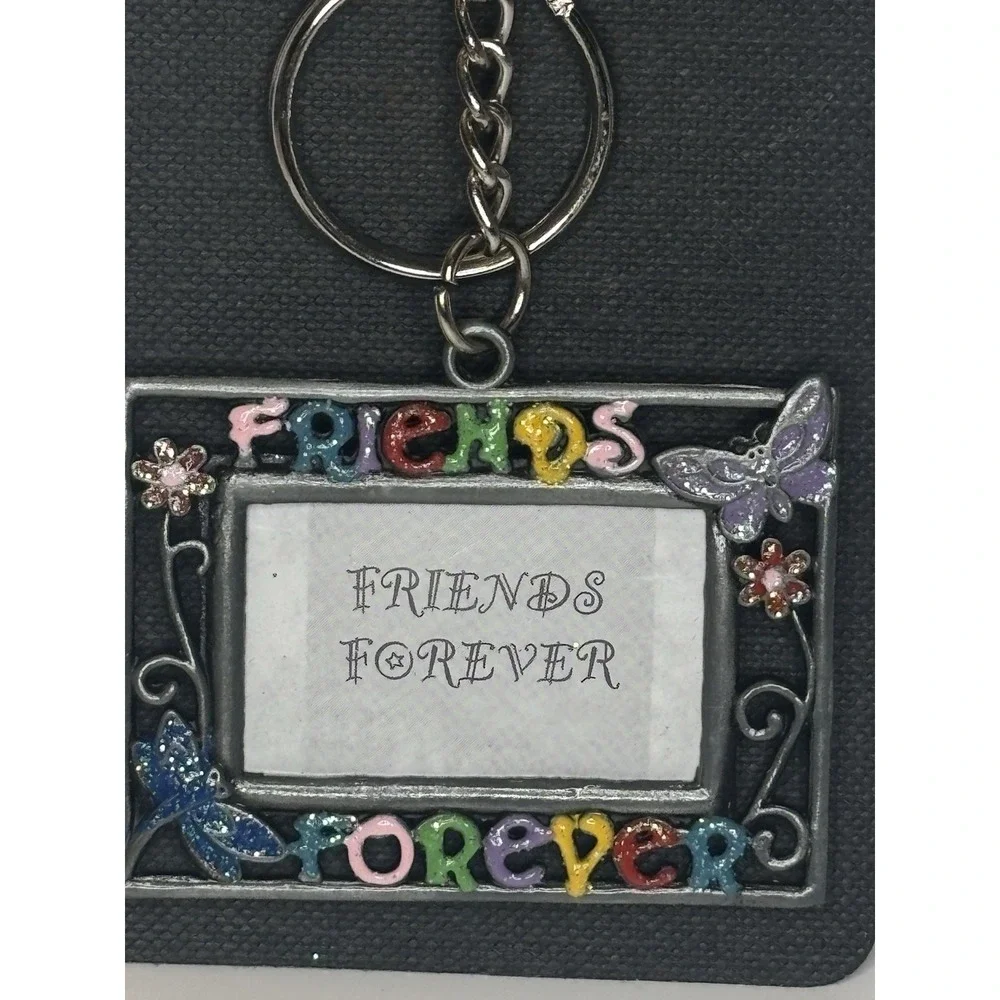 Vintage Y2K 2000s Friends Forever Photo Keychain Daisy Flowers Butterfly